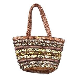 Cappelli Y2K Boho‎ Festival Purse Straw Tote Satchel Handbag Purse Scarves Satin